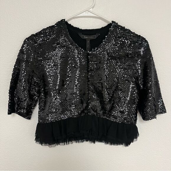 BCBGMaxAzria Sequin Black Cardigan Jacket NWT women’s size XS - Picture 1 of 9